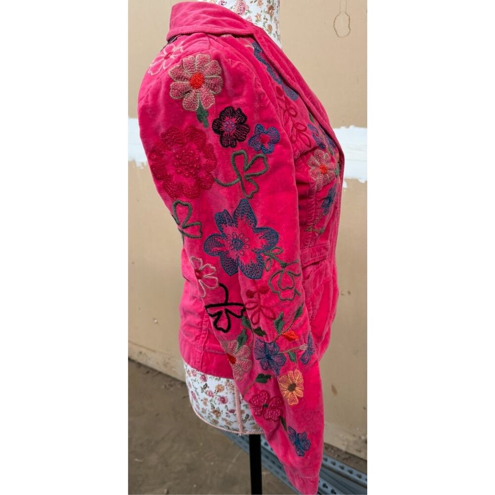 Johnny Was Hot Pink Velvet Floral Embroidered Blazer Jacket Small Boho - Picture 3 of 6